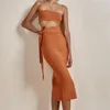 Casual Dresses Fashion Strapless Dress Cut Out Bandage Bodycon Midi Slit Tube Top Y2K Women Wrap Hip Lace Up Knitwears Vestidos