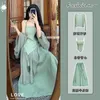 Robes de travail Femme Set trois pièces 2024 Été chinois Cardigan Suspender Gitre High Waited Jirt Fairy Clothing