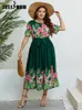 Festklänningar blommigt tryck ruched ruffles maxi klänning kvinnor sommar avslappnad snörning a-line lång plus size wrap streetwear vestidos