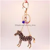 Anneaux clés Animal Zebra Horse Chaîne Pendant Car Keychain Accessoires ACCESSOIRES RHINISTON ENAMEL ALLIAGE D'ALLIAGE D'ALLIAGE ALLIAG