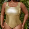 Dames badmode plus size zwempak vrouw bikini goud 2024 vrouwen uit één stuk badpak groot zwemmen strandkleding monokini sexy