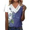 Botão Floral Holiday Blood Sleeve Basic Tops de Mulher Camisa de Camisetas