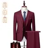 Herenpakken Blazers Heren Three -Pally Suit (jasvestbroeken) Zakelijk informele formele werkkleding Bruidegoms Wedding Jurk Solid Color Promotional Set Q240507