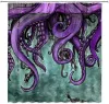 Set bläckfisk dusch gardin kraken ocean havs bläckfisk tentakel skiss unikt marinrött tyg hem badrum dekor uppsättning med krokar