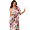 Vestido de diseñador 2024 NUEVO MUJER PRIMAVERA/SUMER SLANT SLANT ESPARIANS Vacaciones Vacaciones Flores Fragmentados Vestidos de falda para mujeres Vestidos de tamaño