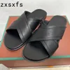 Slippers Summer Leather Slides Мужские плоские дизайнерские бренды праздничные пляжные туфли для мужчин ходить по случайным Slipeprs Sandalials Mujer