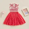 Girl's Dresses Toddler Kids Baby Girls Summer Independence Day Dress Sleeveless Stars Print Stripe Patchwork Holiday Party Tulle H240507