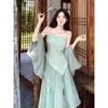 Robes de travail Femme Set trois pièces 2024 Été chinois Cardigan Suspender Gitre High Waited Jirt Fairy Clothing