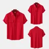 Polos masculins Ligne de coton Coton Summer Shirt Shirt Solid Casual Poches Double Poches Hawaiian Beach Mens Shirtl2405
