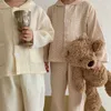 Pajamas New Spring Autumn Kids Boy Girl Cotton Soft Undurn Twow Long Sleeve Top+Pants Newborn Home Wear Lightgown H240507