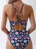 Kvinnors badkläder ett stycke baddräkt Kvinnor 2024 Tryck Sling Bodysuit Sexig Monokini Summer Backless Beachwear Bathing Suit for Female