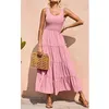 Bohemian Beach Long Dresse Summer en manches sans manches robe élégante femelle vintage couleur solide fête Big Swing Maxi 240416