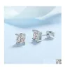 Stud Princess Cut 2Ct Diamond Test Passed Rhodium Plated 925 SierColor Earrings Jewelry Couple Gift 220211 Drop Delivery Dhucy2237462