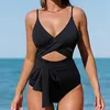 Femmes sexy monokini wrap knot v cou mince lanière de maillot de bain haute taille swewswins swisch newless backsuits creux sans dossier