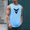 Herentanktops 2024 Zomerfitness Running Sneldrogende gedrukte gedrukte Slveless Crew Neck Vest Mens Mens Spier Underhirt Gym Training Vest Y240507