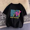 Kadın T-Shirt Kadın Giyim Retro Pamuk Gömlek Retro Rock Hip-Hop Desen Yaz Nötr Sıradan Gömlek MTV Müzik Yükseklik Grafik Gömlek2405