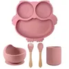 Copos pratos utensílios de mesa de silicone para bebês conjunto sem bisfenol Um 54 pedaços sólidos com tigela de bebê dividida copo de palha e colher de palha para crianças