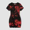 Familjsmatchande kläder Familj Matchande 100% bomull Kortärmad tie Dye Twist Knot Bodycon Dresses and T-shirts Set lämpliga för sommarsäsongen D240507