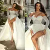 Kleiderseiten -Meerjungfrau Schatz Hochzeit romantische Perlen Split Satin Sweep Zug Rückenless Reißverschluss Custom Made Plus Size Bridal Gown Vestidos de Novia 0510