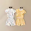 Kleidungssets Babykleidung Set Born Girls Casual Ganzkörper gedruckt Liebe und kariertes Kurzarm T-Shirt Shorts Urlaubsstil Jungen Outfit