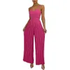 Jumpsuits für Frauen ROMPER 2024 Sommer lässige Hosenträger Langstürmer Frauen sexy modische Solid Slveless Schärpe plissierte Breite Bein Overall Orange Frau T240505