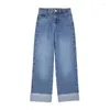 Women's Jeans 2024 Fashion Spring Rolled-Hem Straight-Leg For Women Summer Casual Chic Ladies Denim Pants