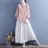 エスニック服チョンサム女性のプラスサイズトップ2024夏のコットンブレンドスプライシング刺繍スタンドカラーチャイニーズスタイルのQIPAOシャツ女性