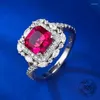 Cluster anneaux mirco pavage cz rétro conception 7x7 mm carré rouge rubis cubique zircon 925 sterling silver doigt anneau