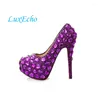 Kleedschoenen Aankomst Purple Crystal Woman Wedding en tassen Sets High Heel Platform Women Party Clutches