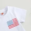 Ensembles de vêtements Baby Piece Outfits 4 juillet Flag Imprimer T-shirt à manches courtes et shorts en damier élastique Set Summer Boy Girl Clothes H240507