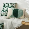 Cushion/Decorative Lake Green Handmade Geometric Embroidery Cushion Case Tassels Home Decor Case 45x45cmCase Sham