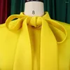 Robes décontractées couleur jaune femmes 2024 rouge long taille haute robe bouffée