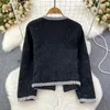 Women's Jackets V Neck Beading Design Sense High Grade Jacket Vintage French Autumn Winter Coat Sequined Open Stitch Unique Chic Crop