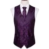 4pc Mens Silk Vest Party Wedding Purple Paislein