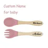 Tasses plats ustensiles personnalisés nom personnalisé bébé bambou bambou silicone d'alimentation en bois d'alimentation bébé