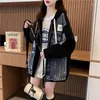 Frauenjacken Denim Patchwork Kapuzepullover Frauen 2024 Herbst Winter Korean Strick Jacke Chic Jersey Strickjacke Lose Kleidung Oberbekleidung