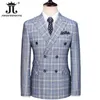 Men's Suits Blazers (jacket+vest+pants) High end brand fashionable plaid mens formal business suit 3Pce grooms wedding dress evening casual slim fit set Q240507