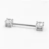 Inna biżuteria do ciała 925 Sterling Sier Nipple Pierścień z przodu twarz podwójny Cz Bar Barbell 18G 14/16 mm Dostawa Dh8fo