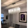 Siljoy Modern Rectangular Crystal Chandelier - Luxury K9 Raindrop Pendant Lighting for Dining Room Kitchen Island - Linear Hanging Ceiling Light Fixture, L47