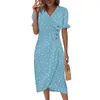 Casual jurken strand voor vrouwen lente zomer elegante wrap v nek bloemen boho jurk flowy ruches hawaiian maxi en simple