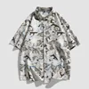 Men's Plus Size Shirts Chinese Style Ink Ice Silk Short-Sleeved Shirt Men 2024 Summer Thin Loose Casual Floral Shirt Jacket