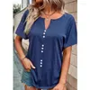 Kvinnors T-skjortor Löst storlek överdimensionerad Y2K Kvinna V Neck tee skjorta Summer Pullover T-shirt Casual Solid Color Button Short Sleeve Top