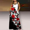 Casual Dresses V Neck Cross Strap Summer Dress Short Sleeves Sleeveless Pockets Women's Gradient Print Plus Size Party