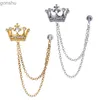 Pins Brooches Crown Brooch Korean British Style Chain Crown Brooch Set Tassel Chain Flip Collar Pin Emblem Retro Mens Accessories Wedding Banquet WX