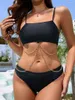 Dames badkleding ketting verbonden zwarte bikini 2024 vrouwen solide zwempak sexy Braziliaanse vrouwelijke zwembaden baden zwemzwempak strandkleding