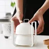 Jewelry Pouches Kitchen Dish Rack Metal Plate Bowl Pot Lid Drying Stand Holder Desktop Drain Dishes Storage White