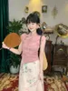 Ethnic Clothing 2024 Chinese Style Hollowed Out Button Cheongsam Top Irregular Pure Cotton Short Sleeved Blouse Casual Daily Solid Color