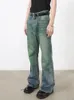 Herren Jeans Reddachic Retro Green Wash Bootcut Jeanshose für Männer Cleanfit Low Taille Distressed Whiskers Flare koreanische Y2k Streetwear