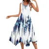 Casual Dresses Women's Fashion Round Neck Sleeveless Print Irregular Hem Midi Dress Elegant And Pretty Summer