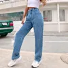 Jeans pour femmes y2k mode femelle sauvage décontractée couleur solide détendue ajusté pantalon de style droit lavé pantalon haute taille streetwear